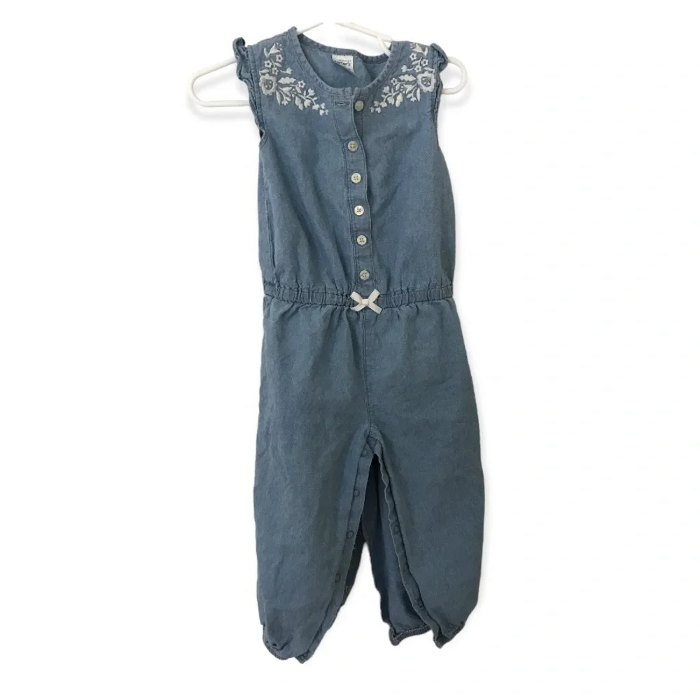 3/$15 Carter’s toddler boho blue and white floral embroidered jumpsuit